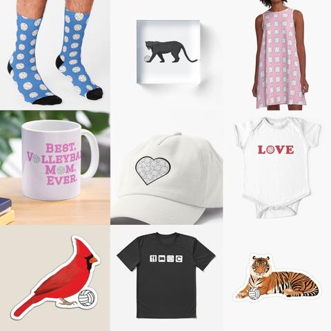 College Mascot Designs has many awesome volleyball designs, including the 9 showing, with mascots playing volleyball, volleyball mom/volleyball dad and volleyball coach gifts and also general volleyball designs.