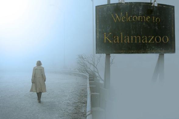 "Welcome to Silent Hill" sign from movie  changed to say Welcome to Kalamazoo