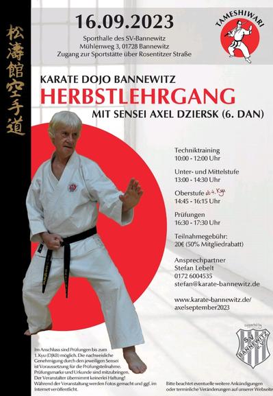 Ausschreibung zum Herbstlehrgang mit Sensei Axel Dziersk im Karate-Dojo Tameshiwari in Bannewitz