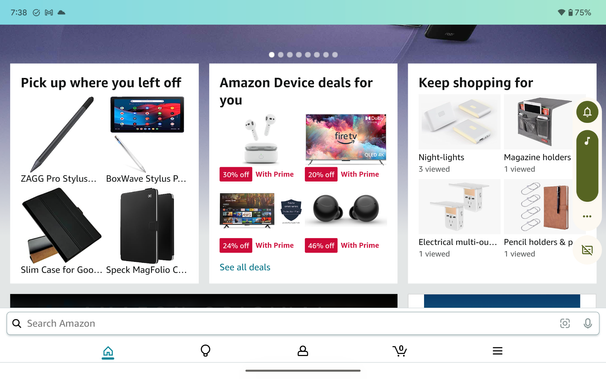 Amazon screenshot from Pixel tablet