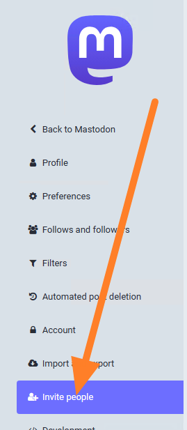 A screenshot of the Preferences menu with a red arrow pointing to the "Invite people" option.