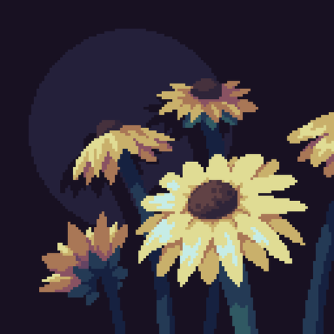 Yellow flowers drawn in pixel art