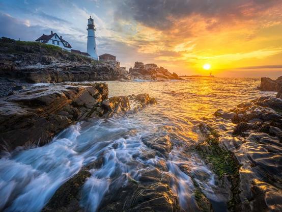 Heavenly sunrise at the beautiful Portland Head Light.