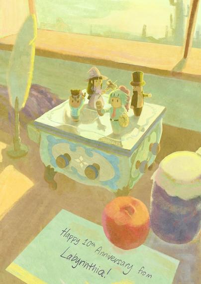 Digital painting of a toy box with figurines of Phoenix Wirghr, Maya Fey, Professor Layton, and Luke Triton.