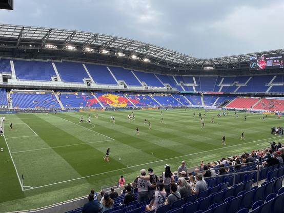 Red Bull Arena with Angel City and Gotham warming up before the game.
