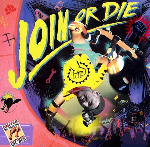 Join or Die coal miner skater graphic