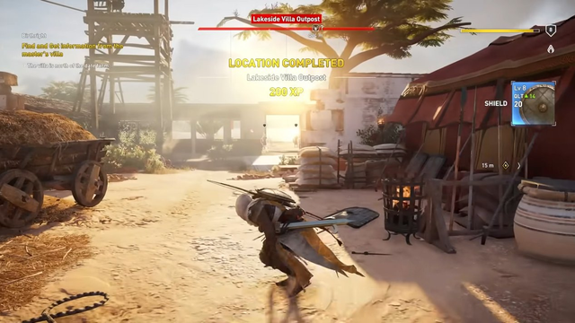 Assassin's Creed screenshot showing "LOCATION COMPLETED 200 XP" notification
