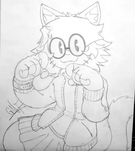 Drawing: Gannon (me) goin' "Nyaa~!" at the viewer. I'm balancing on one leg but you can't tell because it cuts off at the bottom.