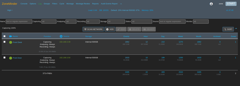 ZoneMinder Console screenshot