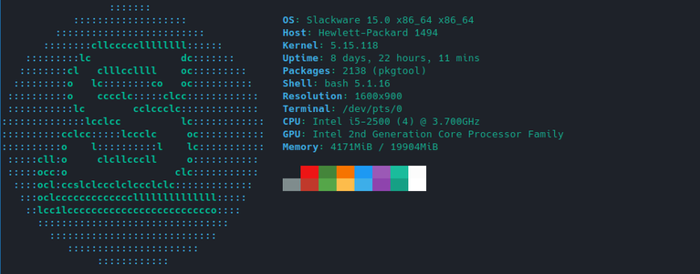 screenshot of the linux program neofetch used on slackware