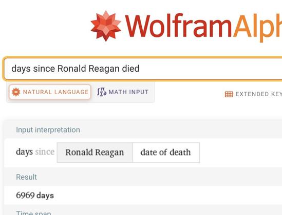 It has been 6969 days since Ronald Reagan died