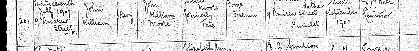 A birth certificate with the information tilted and then cropped, so as you get further to the right more information is cut off.