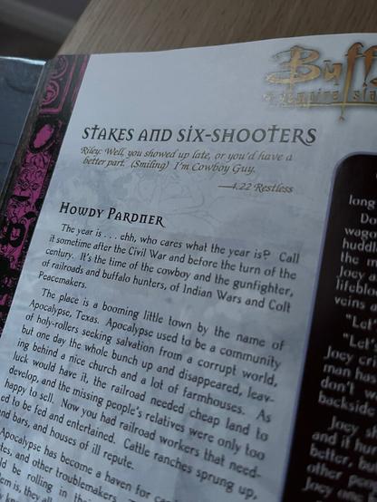 A section in the Slayer’s Handbook entitled Stakes and Six-Shooters