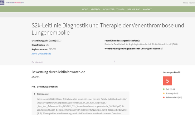 Screenshot Leitlinienwatch