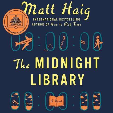the cover of matt haig's book, the midnight library, which illustrates many doors containing different lives.