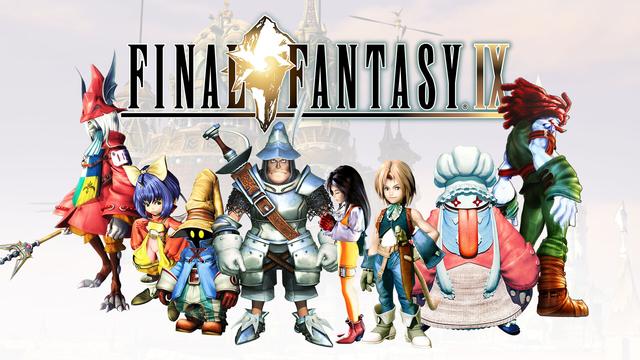 Cover art with the Final Fantasy 9 logo and the main characters Freya Crescent, Eiko Carol, Vivi Ornitier, Adelbert Steiner, Garnet Til Alexandros XVII, Zidane Tribal, Quina Quen, and Amarant Coral.