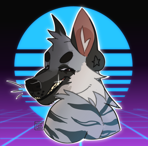 bust of a grey striped hyena (@geknome@twitter.com)