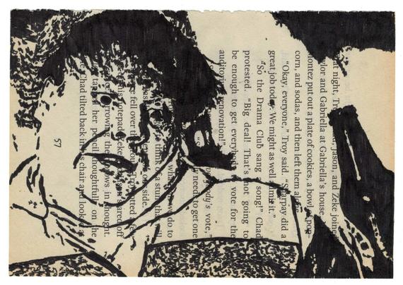 Pen drawing of Chris Farley looking drunk and holding a beer drawn on a torn-out book page.