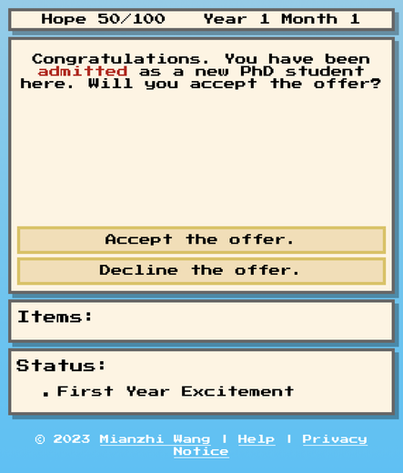 A starting screen of a text based RPG.