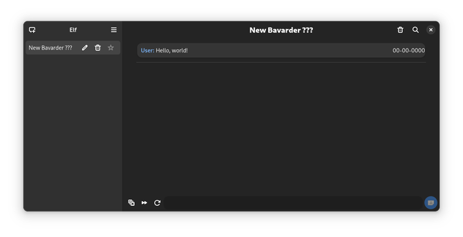 the new bavarder UI with a sidebar and a user input