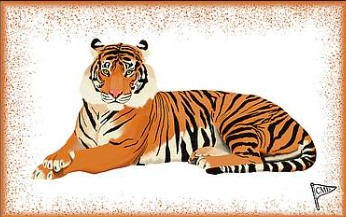 Our tiger mascot is sitting with paws crossed, as designed by College Mascot Designs.
