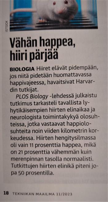 Tutkimus kertoo hiirten elävän pidempään vähähappisessa ympäristössä.