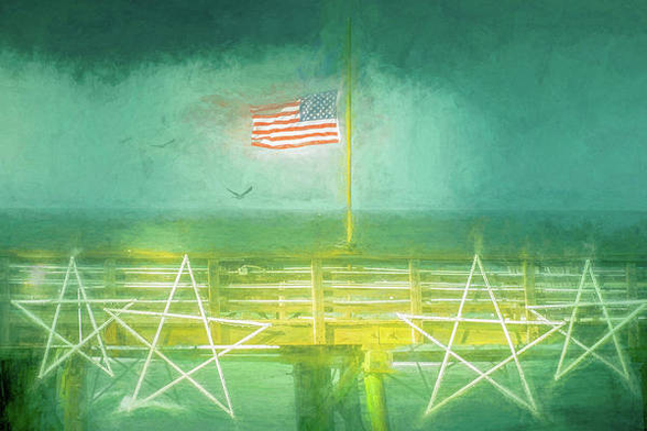 Flagler Beach pier, stars and American Flag perfect beach print with painterly editing to my original photo, buy here:

https://fineartamerica.com/featured/flagler-beach-pier-flag-and-stars-norma-brandsberg.html

More art: http://ElegantFinePhotography.com