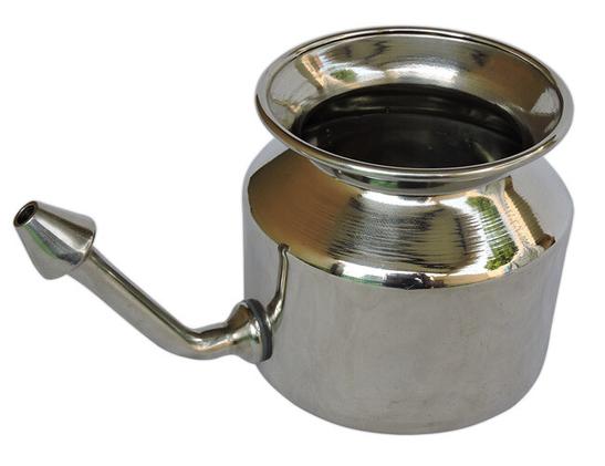 This is the metal neti pot sold widely on the internet as "304 stainless steel". It is not ferromagnetic, a fundamental baseline for steel.
