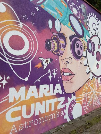 Mural by Iwona Kubarska, Adrian Lipowski & Grzegorz Dziergas in Byczyna (Poland) dedicated to Maria Cunitz, the most notable female astronomer of the early modern era