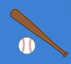 Our baseball bat and baseball is shown with a bright blue background.