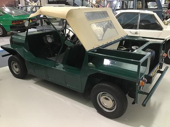 Dark green ‘Twini’ Mini Moke, rear/side view