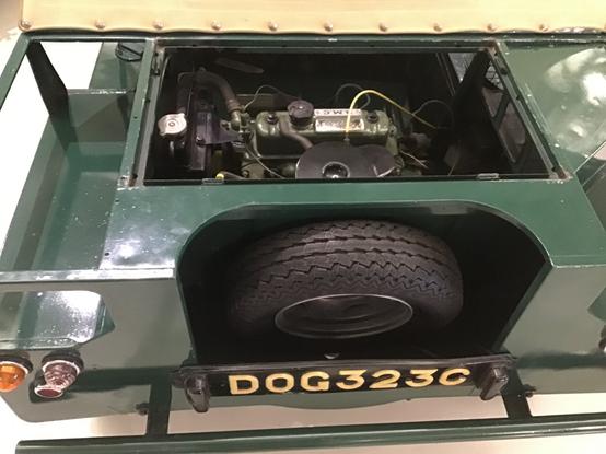 Dark green ‘Twini’ Mini Moke, rear engine compartment