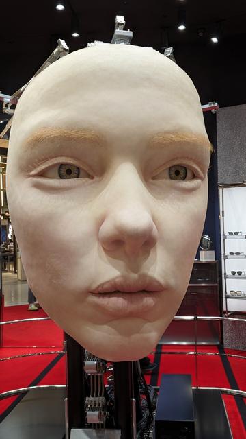 At the airport a huge tech installation of a human face that moves and looks at you