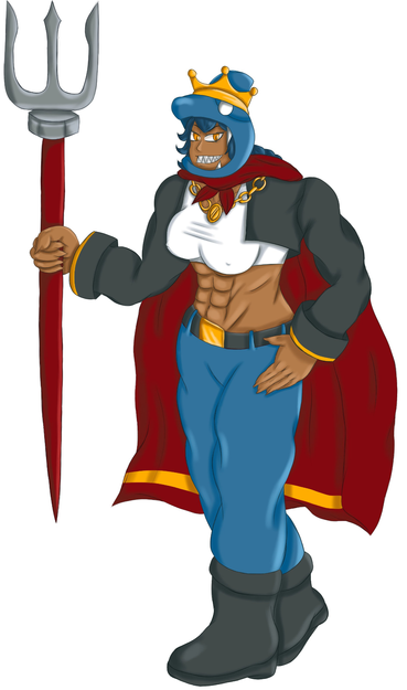 Jonathan Jones from Super Mario RPG, wearing the Super Crown.

Johnette is a dark-skinned, muscular woman with shark teeth, yellow eyes, and blue, braided hair. She wears a shark helmet with Johnny's crown on top, as well as Johnny's cape, jacket, and gold chains. She is also wearing a white crop top that exposes her 8-pack abs, a pair of jeans, and black boots.