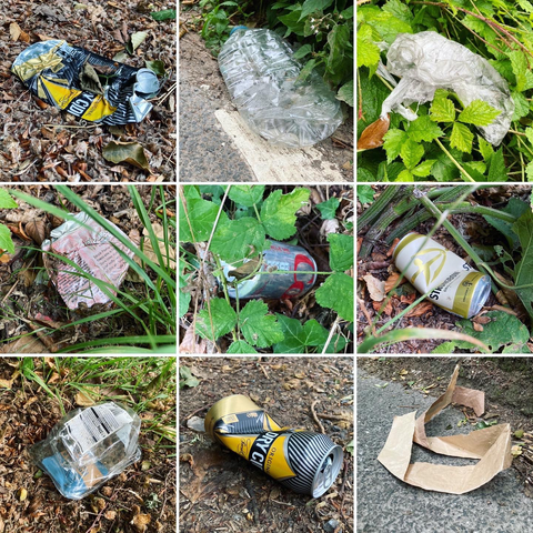 Litter along a country lane
