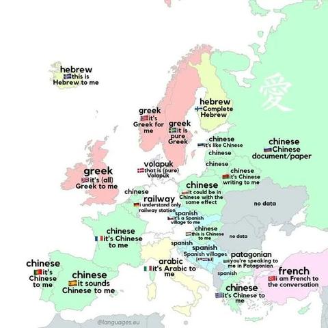 Map of Europe showing idiomatic expressions used in each country when people don't understand what you're saying.