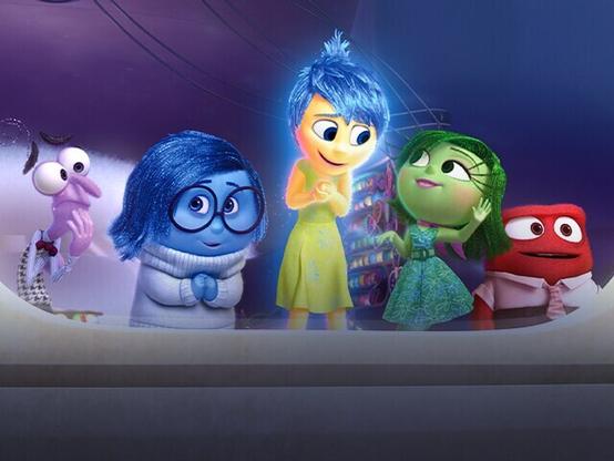 Five characters from the Disney movie "Inside Out" representing sadness, anger, etc. - examples of personification