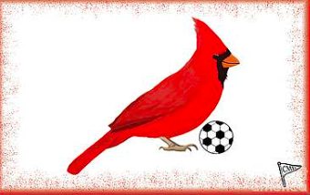 Our cardinal mascot is playing soccer. Go Cards!
