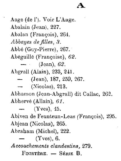 Index de série B (archives départementales du Finistère)