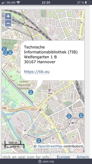 An Open Street Map with some locations of OPSI installations in the north of Hannover.