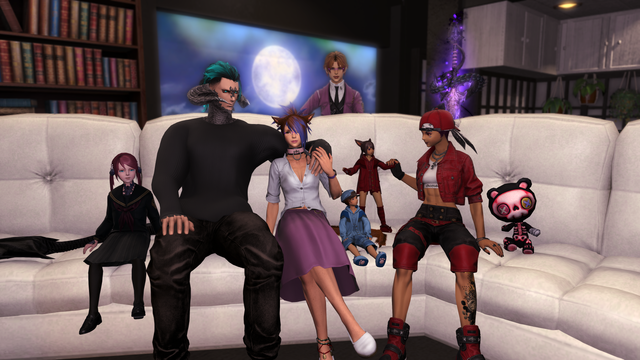 The Stormwolf family. From left to right: Lily, Geras, Joan, SERA (above Joan), Noah, LJ (above Noah), Lillian, and Venny. Angle of this picture is straight ahead.