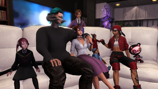 The Stormwolf family. From left to right: Lily, Geras, Joan, SERA (above Joan), Noah, LJ (above Noah), Lillian, and Venny. Picture taken from the left side.