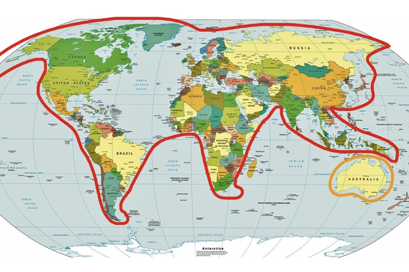 the picture shows the entire world as a cat playing with australia