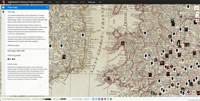 Screenshot of the #ECPA poets map at https://www.eighteenthcenturypoetry.org/resources/map/
