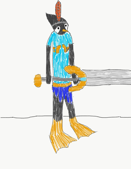 2018 drawing: an avian from starbound holding a protector's broadsword