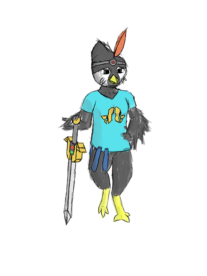 2023 drawing: same subject leaning on the sword, also drawn better because of 5 more years of experience