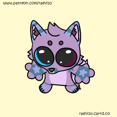 A 'Skrunkle' meme draw over (the small little white creature with huge eyes) of a purple anthro husky