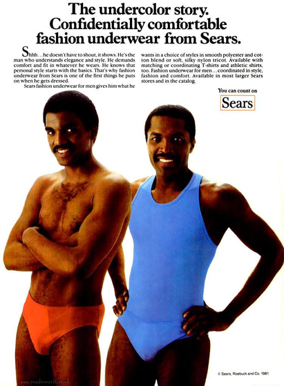 Two attractive men wearing underwear model for a Sears, roebuck and company catalog ￼