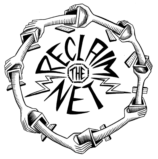 Reclaim The Net graphic logo by Fly 2 K