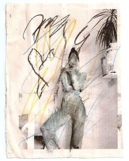Jacky, Untitled (Attempt to know myself better), 2021 // Doodles on top of a photographic portrait of the artist. The artist’s hands cover her chest, her face is completely retouched. // Каляки-маляки поверх фотографического портрета художницы. Руки художницы закрывают грудь, лицо полностью заретушировано.